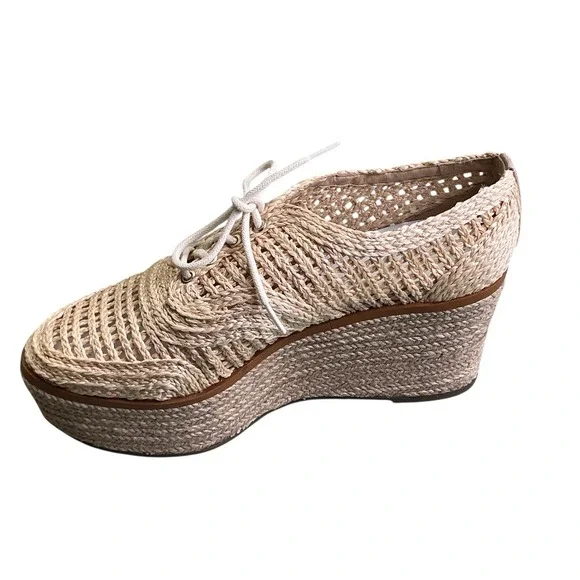 SCHUTZ Jules Woven Raffia Espadrille Lace Up Wedge Platform Shoes Size 8.5 - Picture 4 of 10